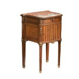A Louis XVI style mahogany veneered occasional table, H 62 - W 41,5 - D 32 cm