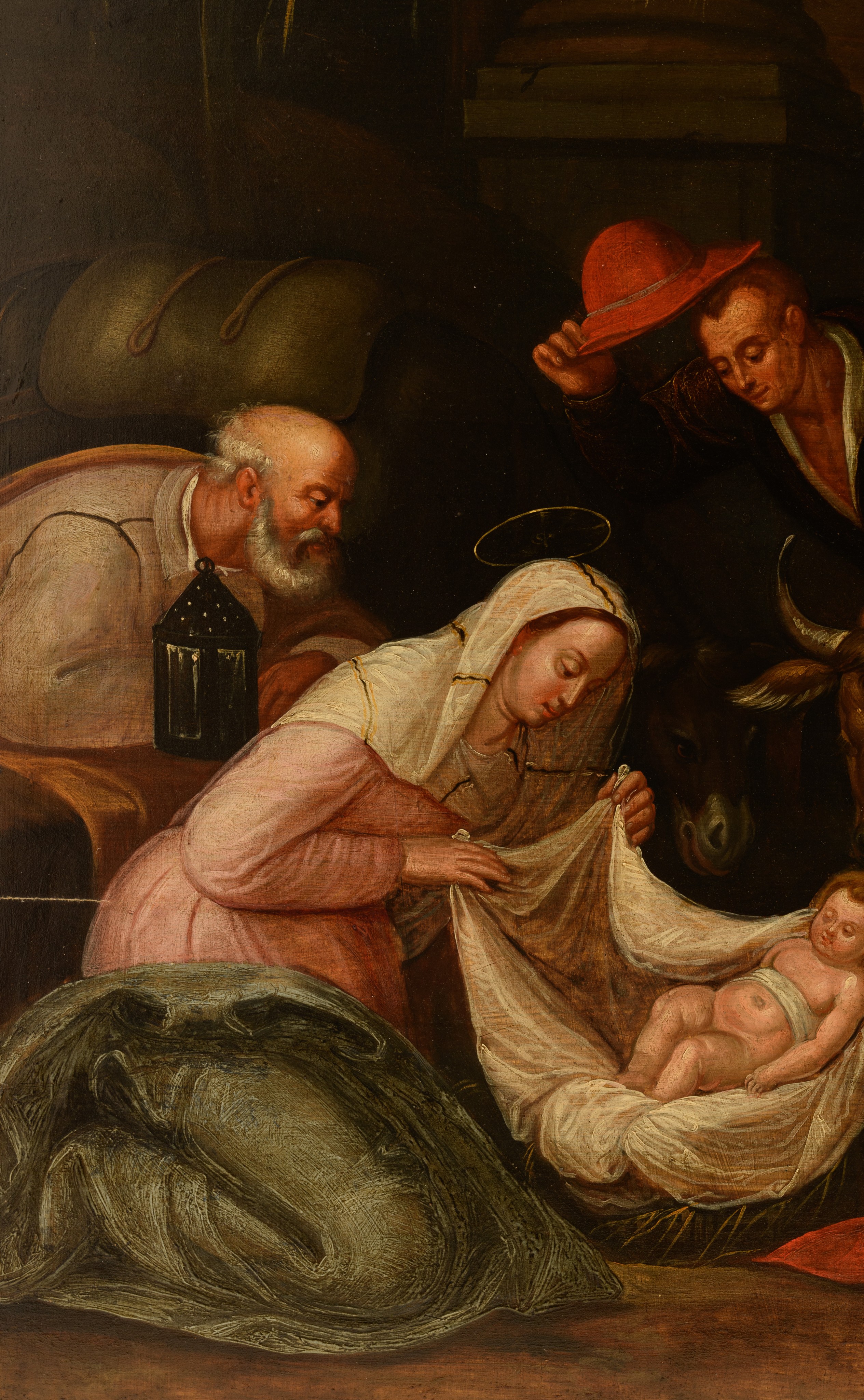 The adoration of the shepherds, late Antwerp Mannerism, 17thC, oil on panel, 74 x 105 cm - Image 8 of 8