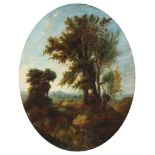 Follower of Pierre Henri de Valenciennes (1750-1819), wood gatherers in a landscape, oil on canvas o