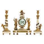 (T) A Neoclassical three-piece clock garniture, signed 'Kinable à Paris', H 31 - 32 cm