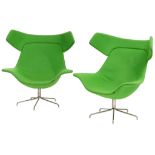 A vintage pair of green 'Oyster High' chairs, designed by Michael Sodeau for 'Offecct', Sweden, H 10