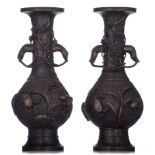 A pair of Japanese bronze vases, Meiji period, H 61 cm