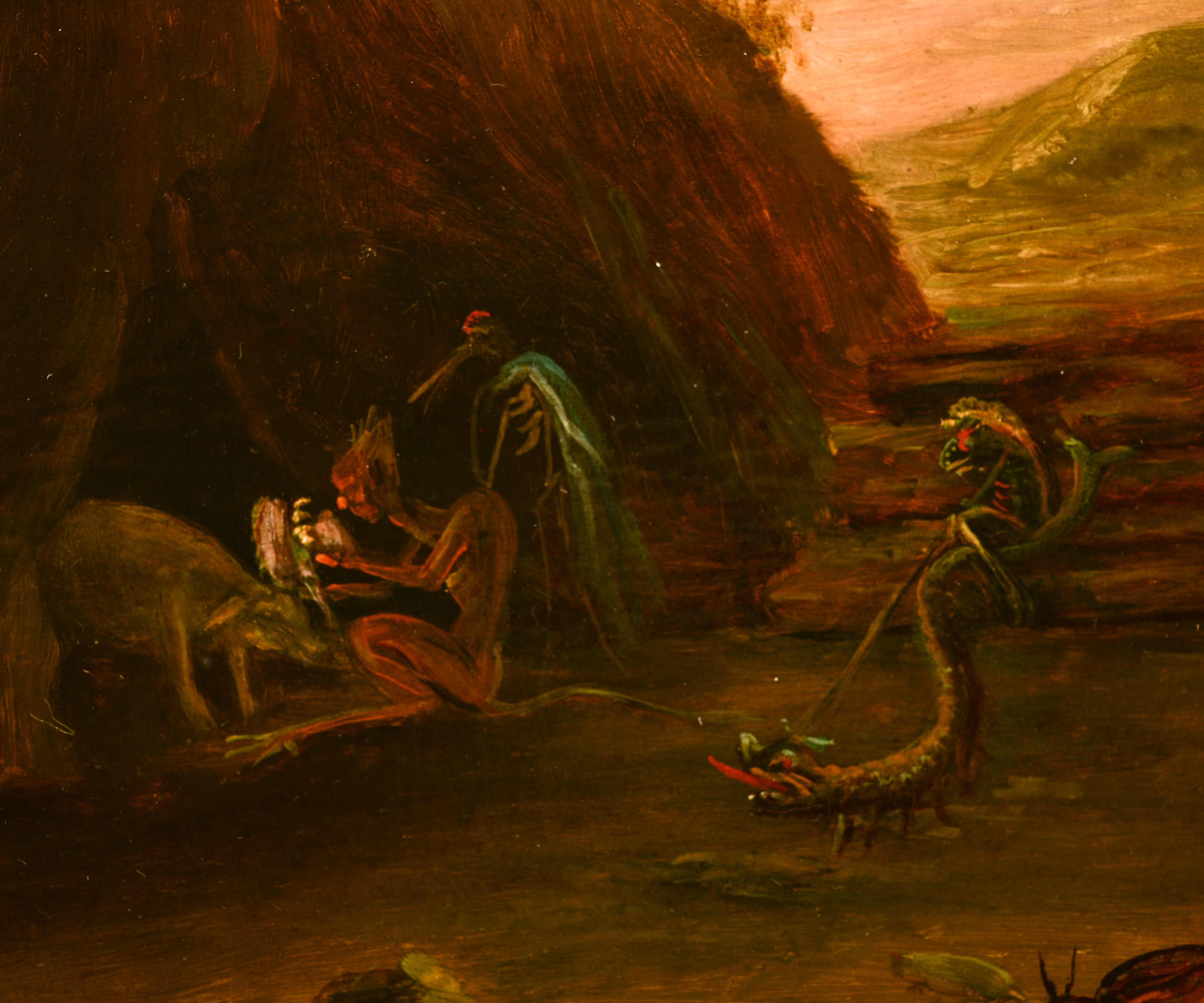 The temptation of Saint Anthony, early 18th/19thC, oil on panel, 36 x 51 cm - Image 5 of 7