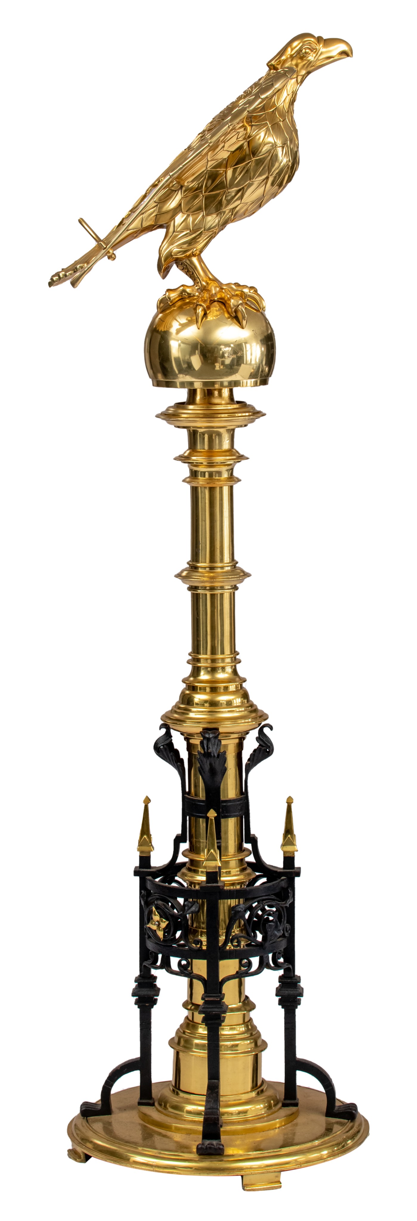 An English Gothic Revival church eagle lectern, brass and wrought iron, second half of the 19thC, H - Image 6 of 9