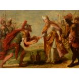 Antwerp School, 'Melchizedek and Abraham', 17thC, oil on panel, 48 x 64 cm