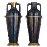 (T) A decorative pair of Art Nouveau style oblong vases, H 61,5 cm