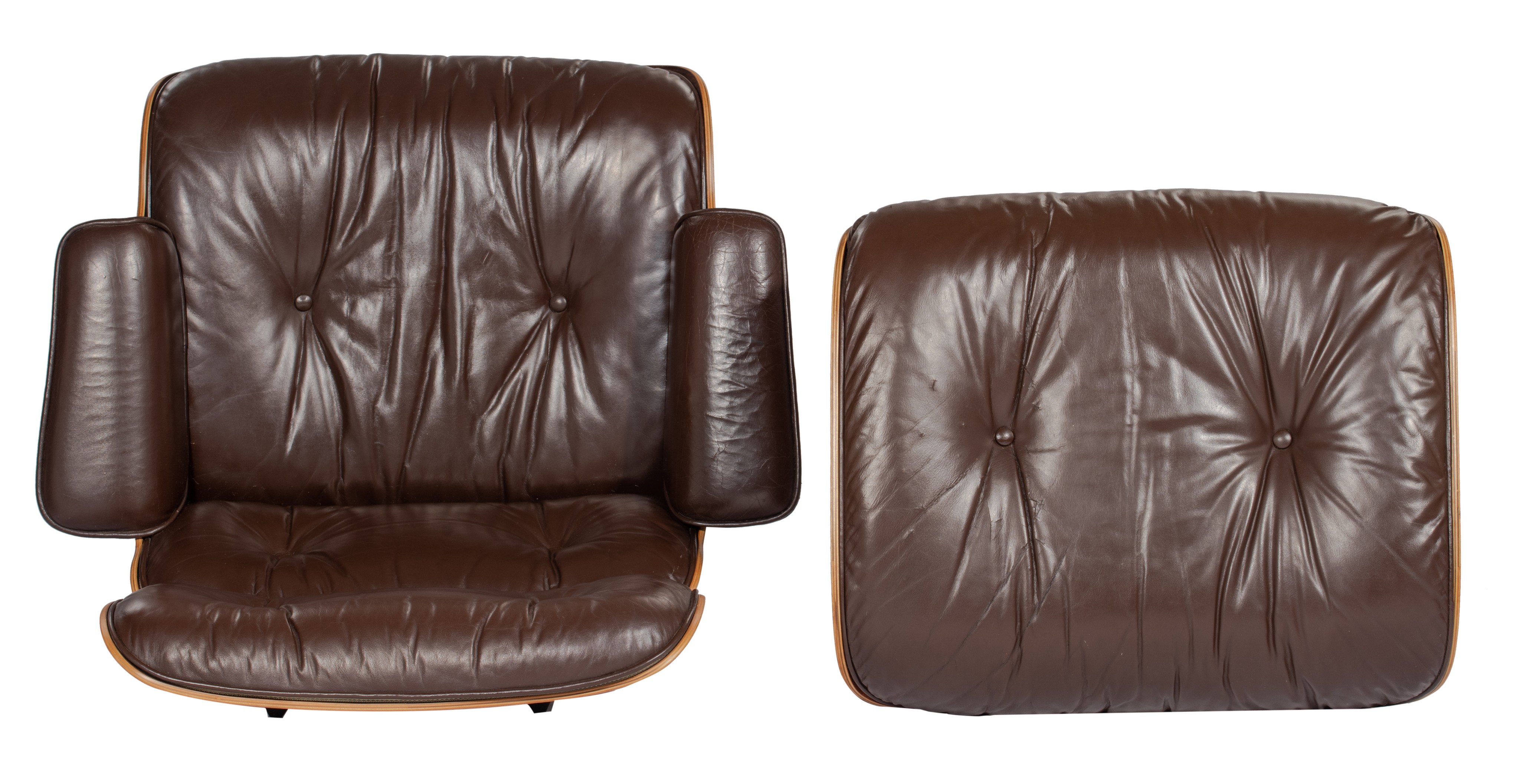 An Eames lounge chair with a matching ottoman, late 70s edition, marked Herman Miller, H 42,5 - 80 - - Image 6 of 15