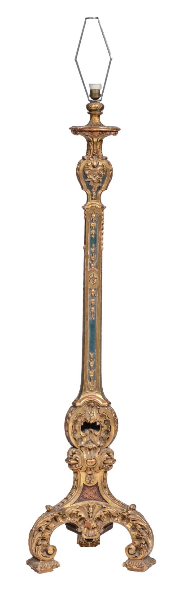 (T) A finely carved, polychrome and gilt decorated Rococo style torchère, H 147 cm - Bild 3 aus 11