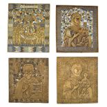 (T) Four Eastern European brass icons with some enamel, late 19thC, 24 x 28,5 cm