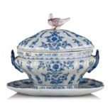 An exceptional Rococo Dutch Delft tureen and cover on stand, marked 'De Metaale Pot', mid 18thC, H 2