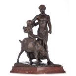 Frans Huygelen (1878-1940), mother and child accompanied by a goat, H 50 - 55 cm