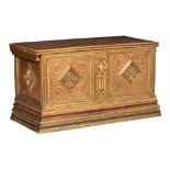 A fine Gothic Revival gilt decorated walnut trunk, H 64 - W 118 - D 54 cm