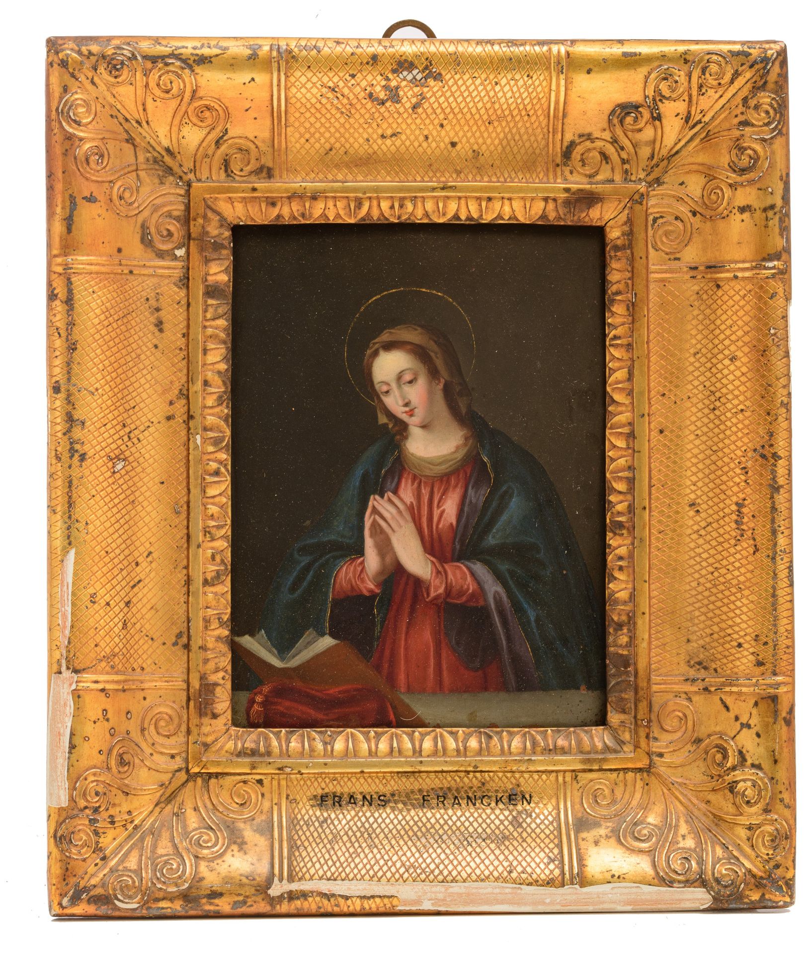 The Holy Madonna praying, probably 17thC, oil on copper, 13,5 x 18 cm - Bild 2 aus 14