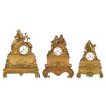 (T) A collection of Historicism gilt bronze mantle clocks, mid 19th, H 35 - 45 cm