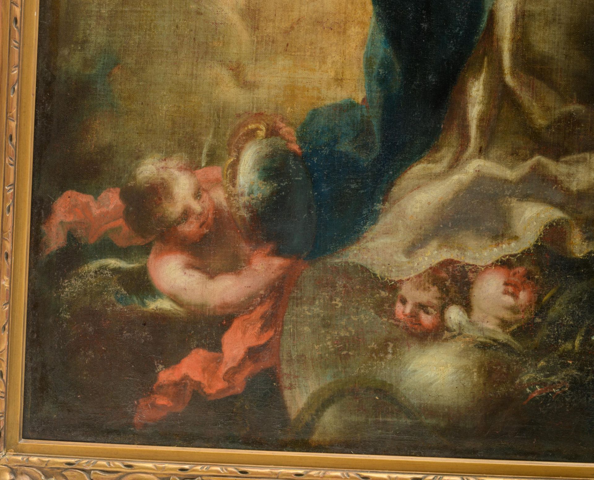 The Madonna and Child surrounded by angels, after Murillo, 18thC, 82 x 106 cm - Bild 8 aus 16