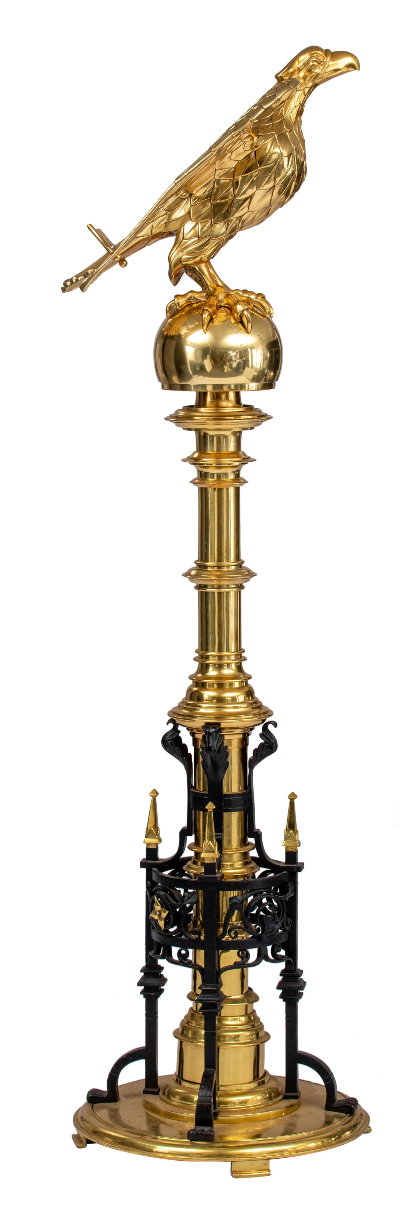 An English Gothic Revival church eagle lectern, brass and wrought iron, second half of the 19thC, H - Image 2 of 9