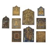 (T) A collection of 9 brass icons, decorated with enamel, 18th - 19th century