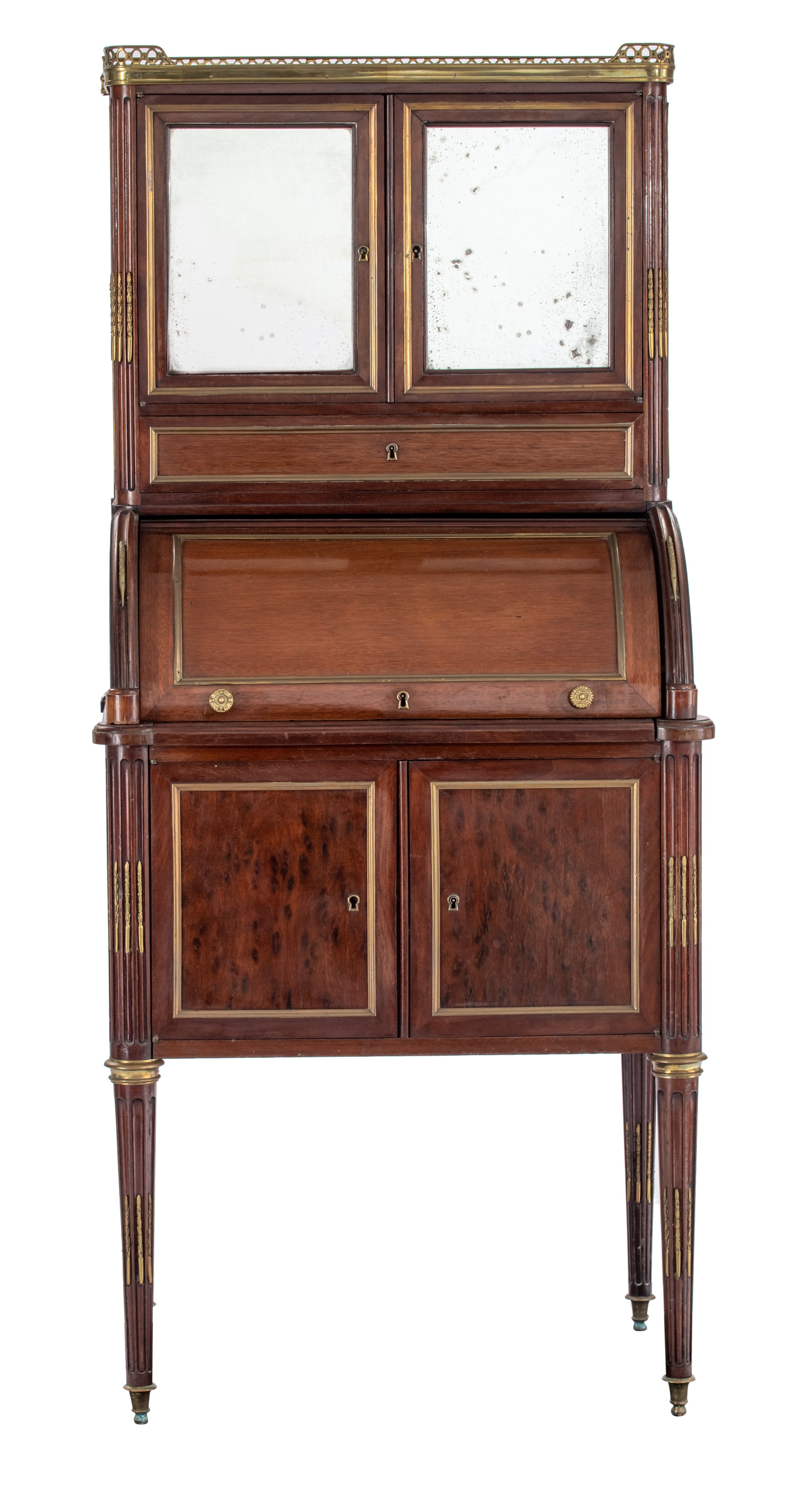 A Louis XVI style mahogany veneered lady's roll-top desk, H 140 - W 61 - D 44 cm - Image 3 of 8