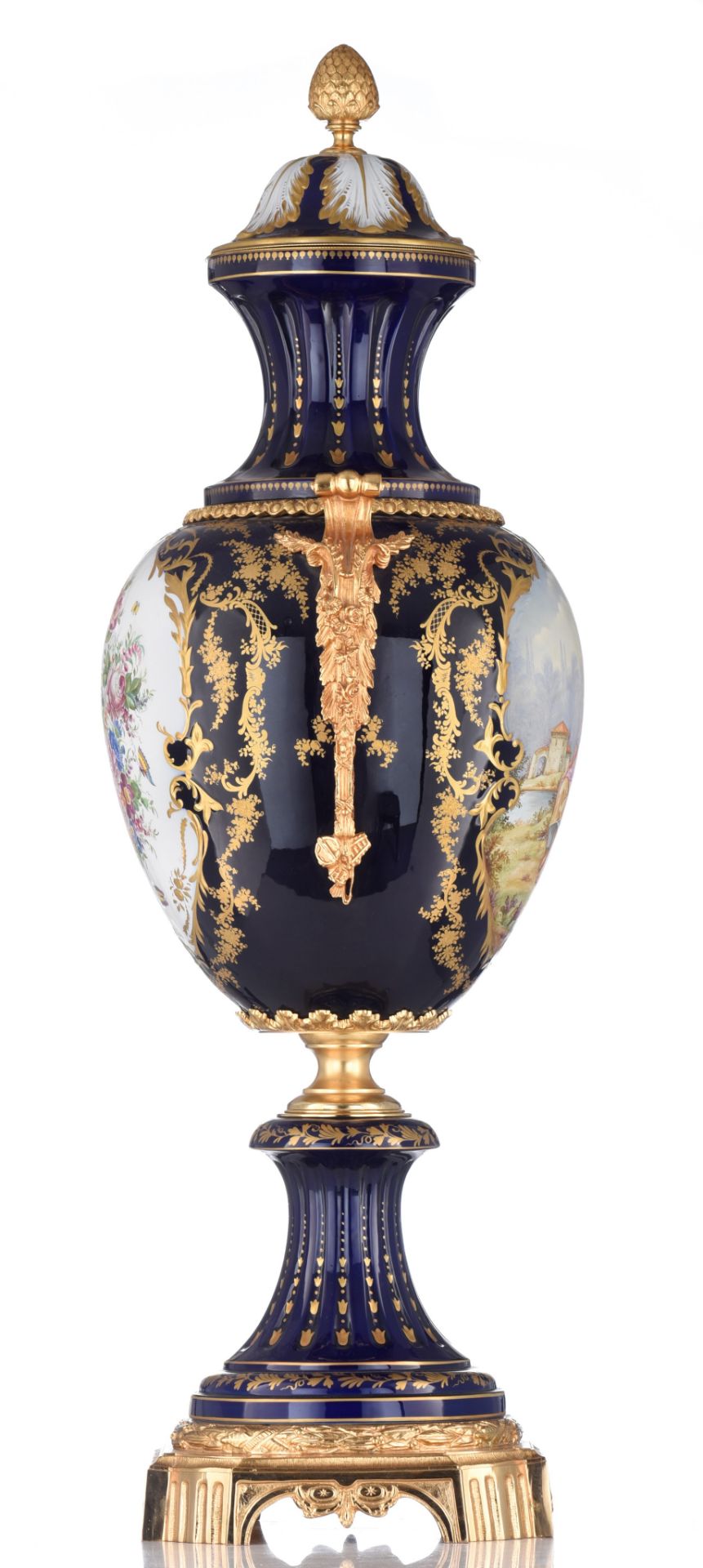 An imposing Sèvres type vase and cover, decorated with a central gallant scene, signed 'C. Niccolier - Image 4 of 8