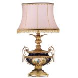 (T) A Sèvres type table lamp, with gilt bronze mounts, H 60 - 93 cm (without - with the shade)
