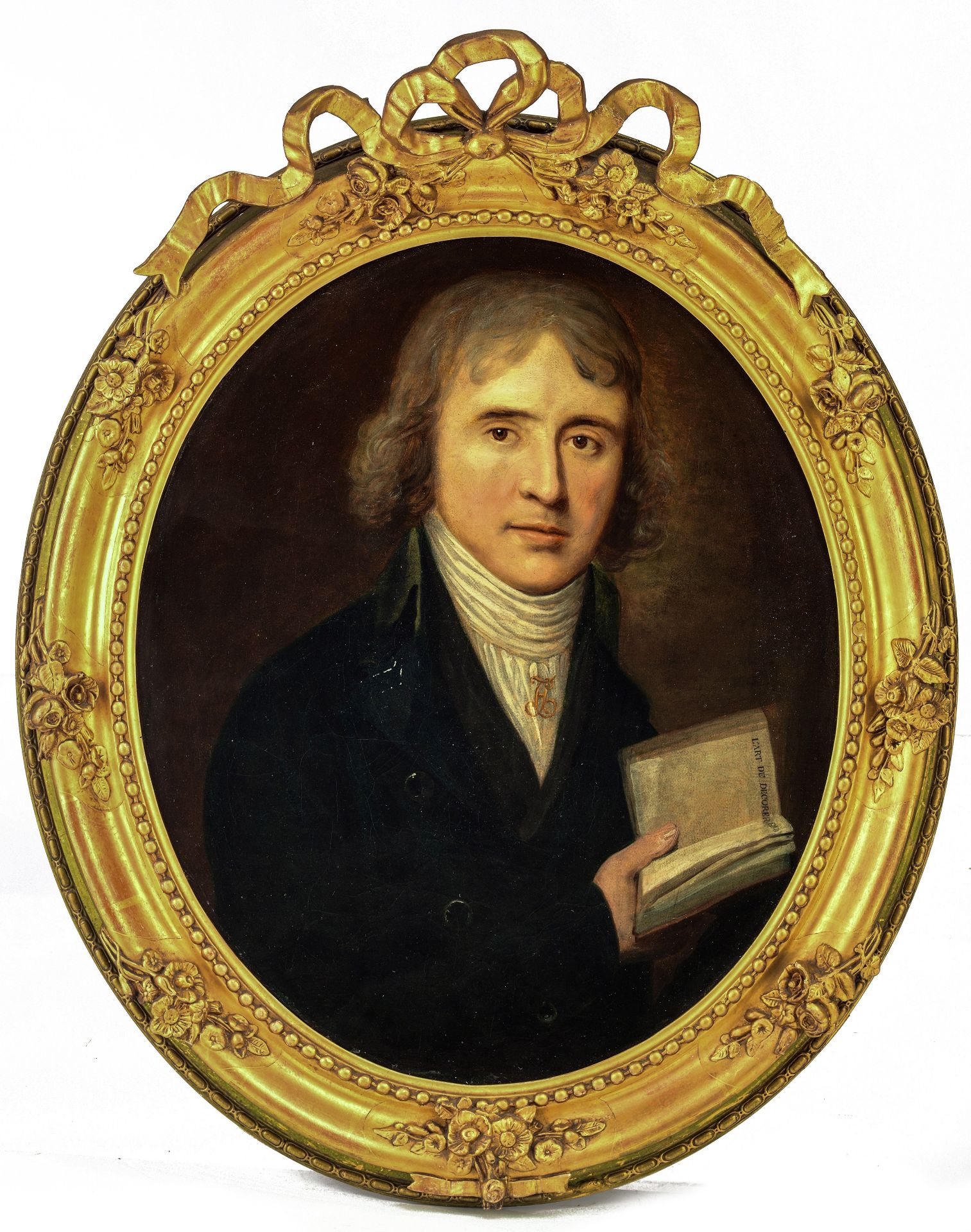 The oval portrait of an anonymous scholar, late 18thC, 49 x 60 cm