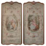 Two Rococo Revival oak wall panels, with a tapestry weave scenery, H 302 x W 143 cm