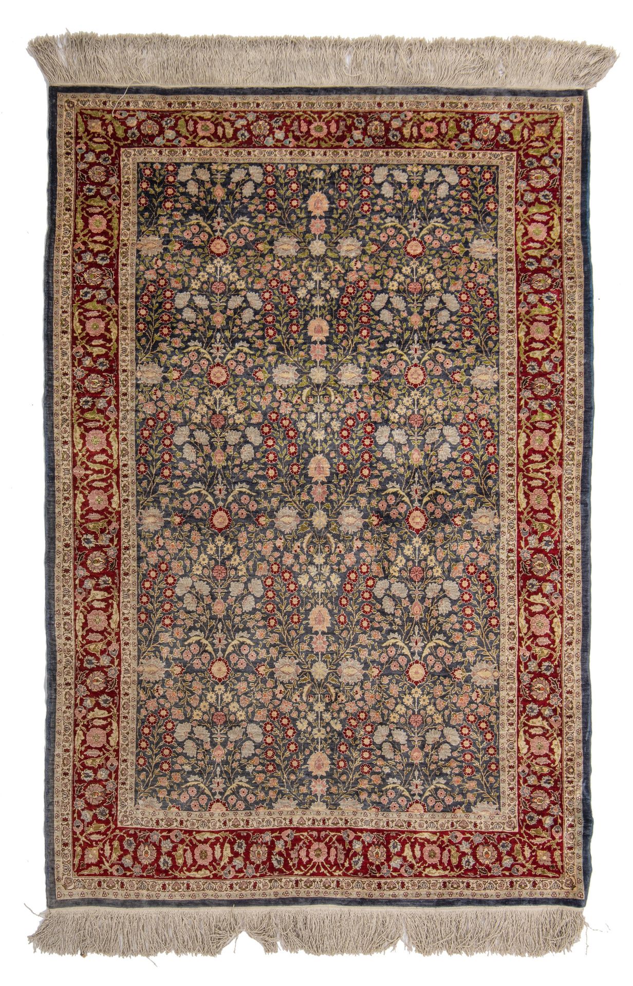A signed Turkish Hereke millefleurs rug, silk on silk, 103,5 x 155 cm