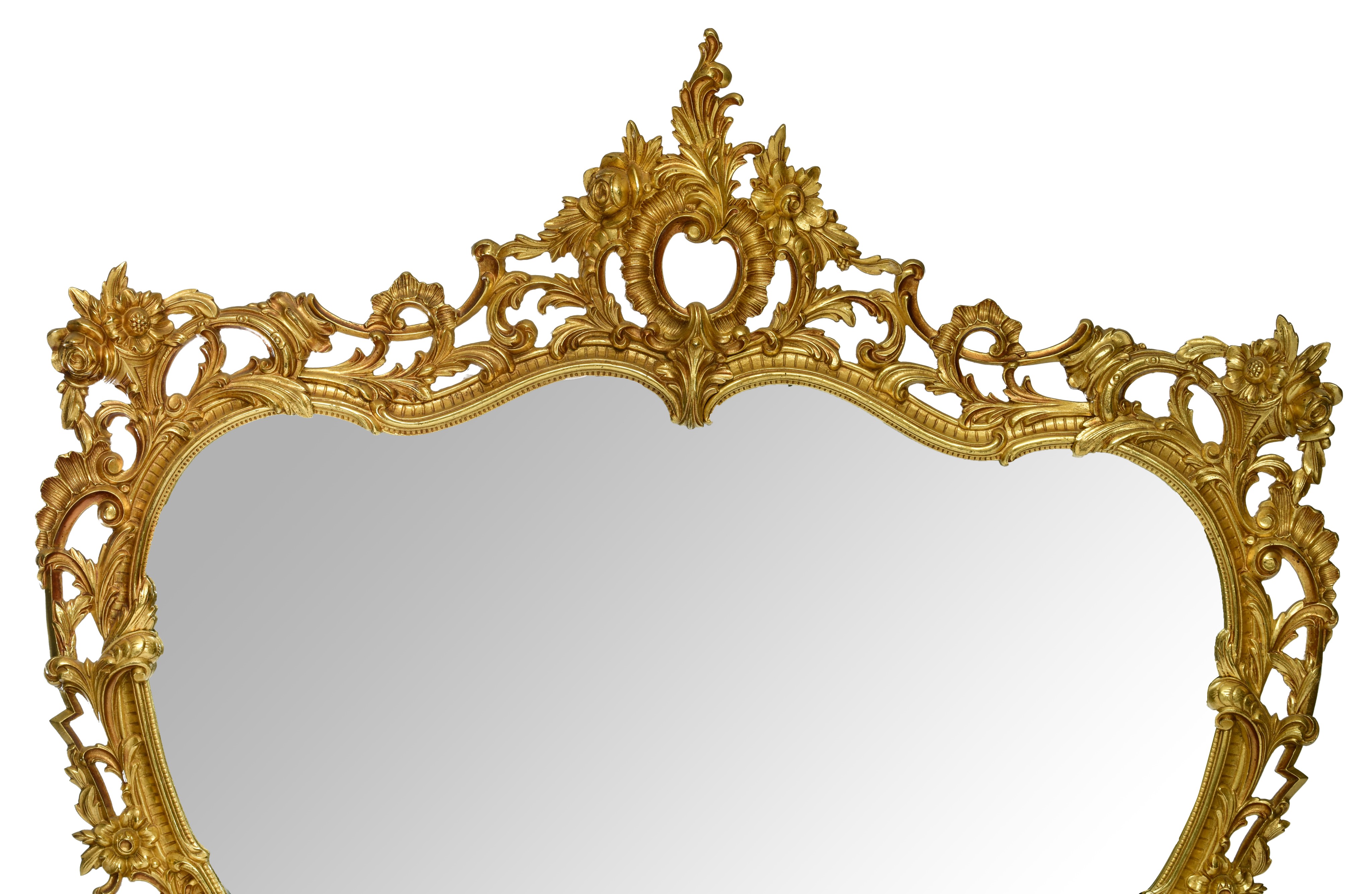 A large Rococo style gilt metal console table and mirror, H 125 - W 110 cm (the mirror) - H 85 - W 1 - Image 11 of 12