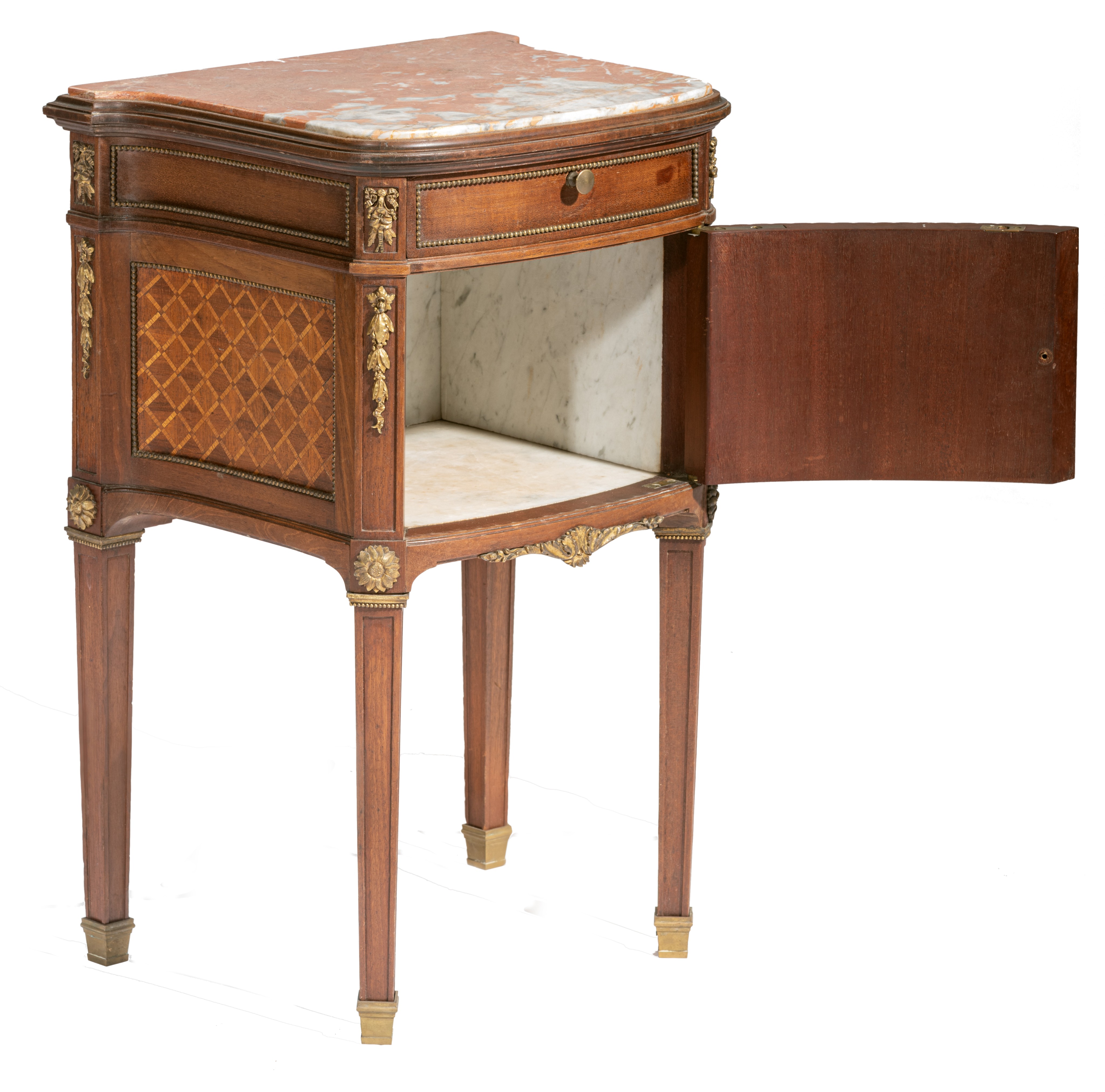 A Louis XVI style mahogany veneered occasional table, H 62 - W 41,5 - D 32 cm - Image 8 of 8