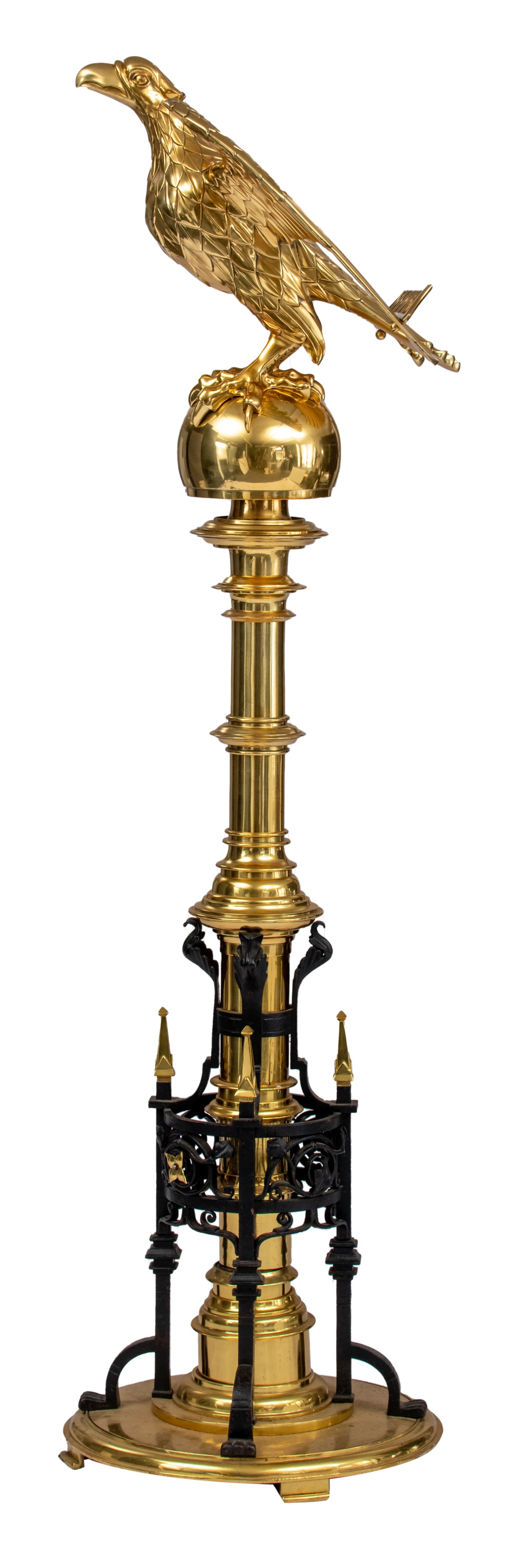 An English Gothic Revival church eagle lectern, brass and wrought iron, second half of the 19thC, H - Image 4 of 9