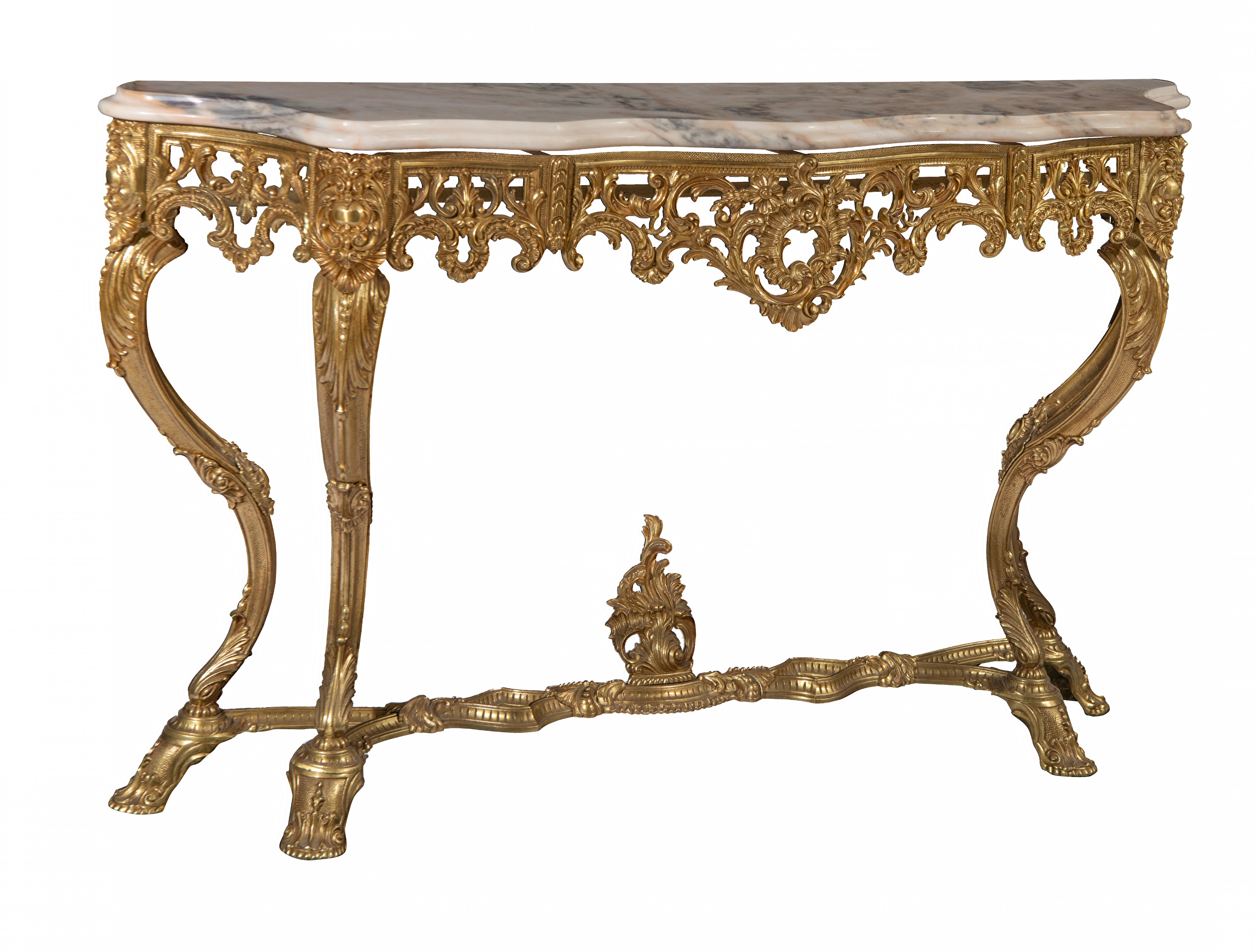 A large Rococo style gilt metal console table and mirror, H 125 - W 110 cm (the mirror) - H 85 - W 1 - Image 2 of 12