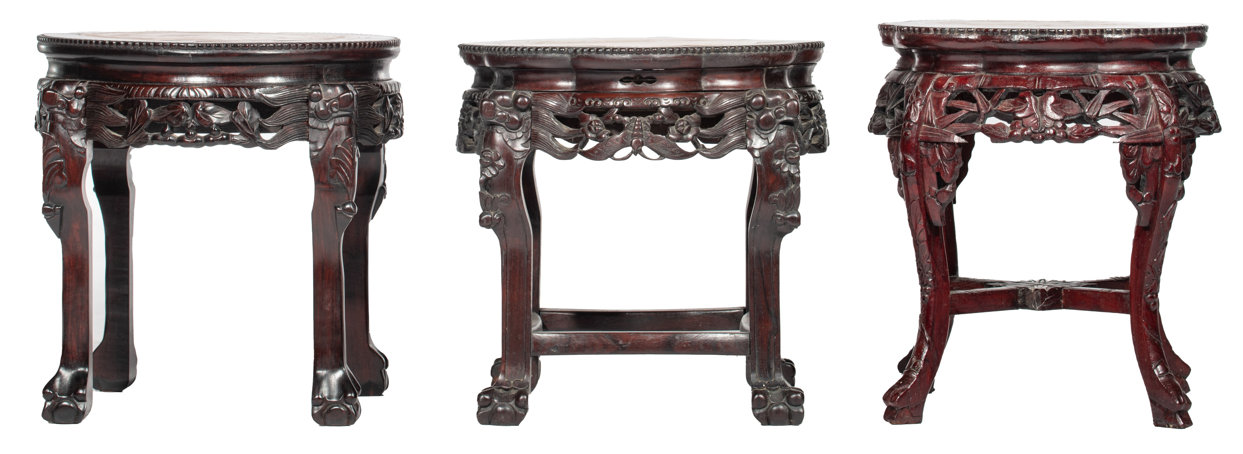 Three Chinese hardwood bases with a marble plaque, Tallest H 48 cm - Image 3 of 7