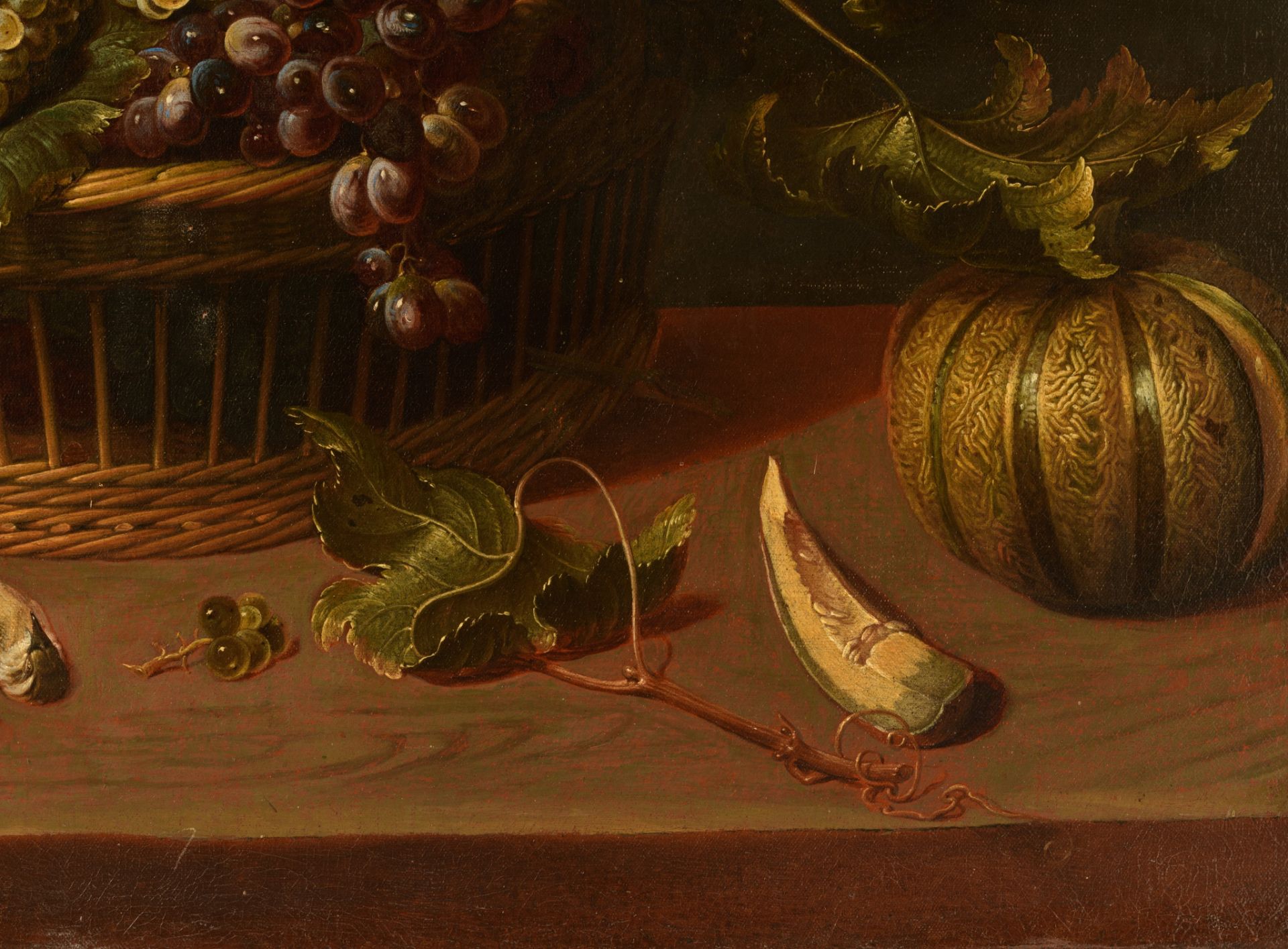 Still life with fruit, birds and a hare, 17th/18thC, oil on canvas, 76 x 110 cm - Bild 4 aus 12