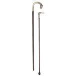 Two fine walking sticks with silver handles, H 80 - 88 cm