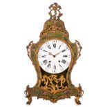A Rococo 'Vernis Martin' cartel clock, floral decorated with gilt brass mounts, mid 18thC, H 82 cm