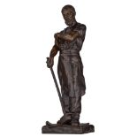 Maurice Bouval (1863-1916), the metalworker resting, patinated bronze, H 65 cm