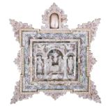 A so-called 'Jerusalem' mother-of-pearl nativity scene, H 33 - W 30 cm