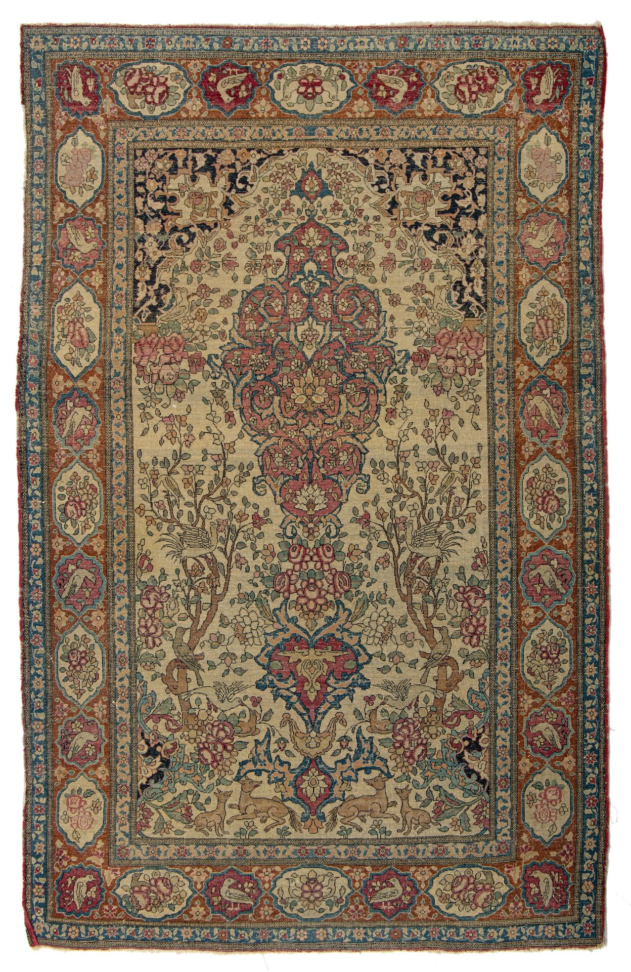 An antique Persian Ispahan rug, depicting the tree of life, 133 x 215 cm (+)