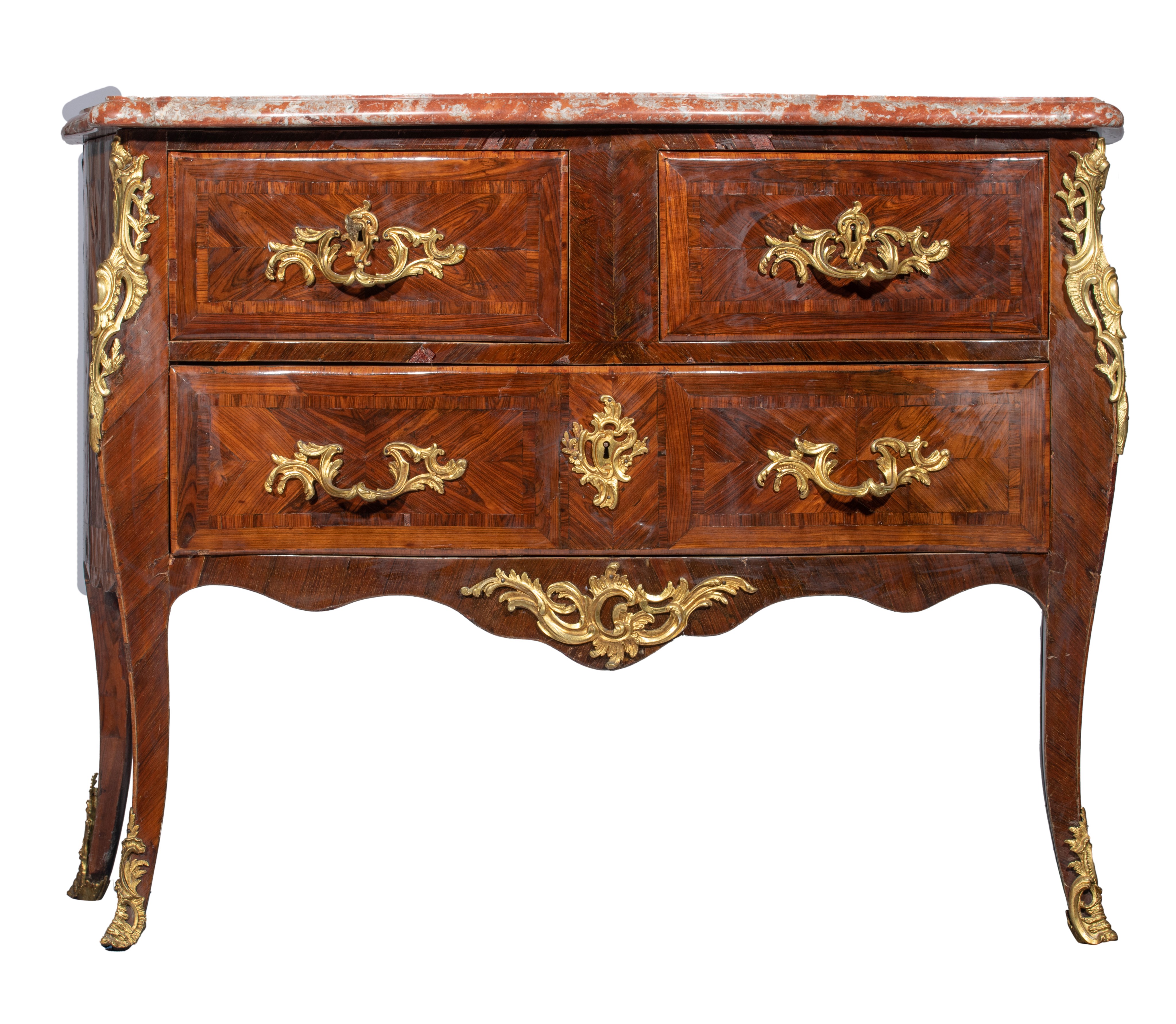 A fine Louis XV period rosewood veneered commode, mid 18thC, H 84 - W 114 - D 55 cm - Image 2 of 10