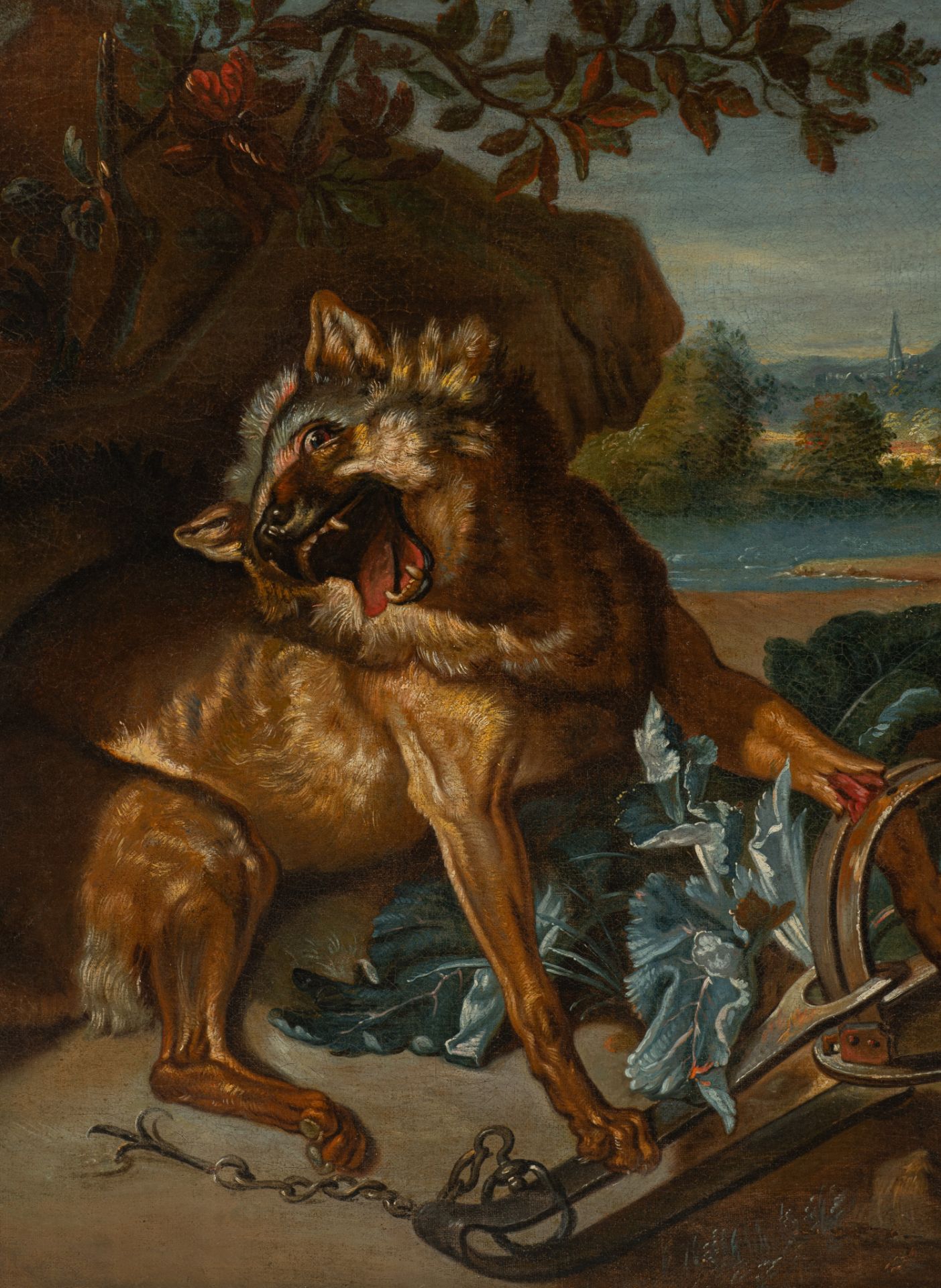 Follower of Jean-Baptiste Oudry (1686-1755), 'Loup pris au piège' (the wolf trap), oil on canvas, 60 - Bild 5 aus 7