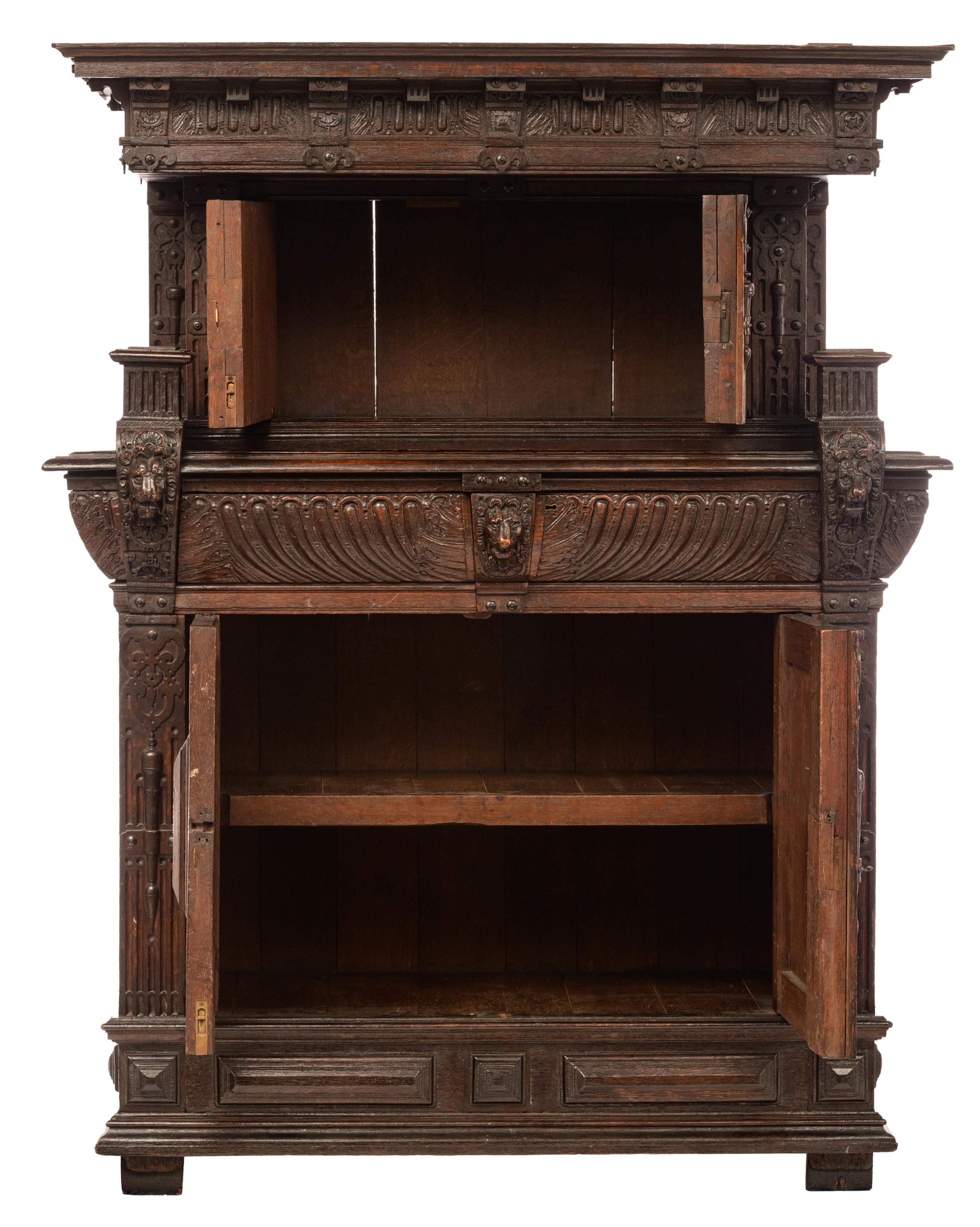 (T) A Flemish Renaissance carved oak cupboard, 17thC, H 178 - W 137 - D 69 cm - Image 5 of 12