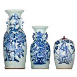 A collection of blue and white on celadon ground vases, 19thC, H 31-58 cm