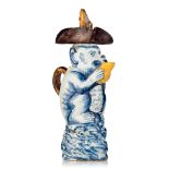 An exceptional Dutch Delft polychrome monkey-shaped milk jug, 18thC, H 22,5 cm