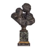 After Jean- Antoine Houdon (1741-1828), the loving couple, patinated bronze on a marble base, H 41 c