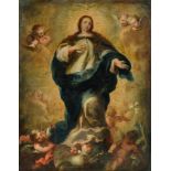 The Madonna and Child surrounded by angels, after Murillo, 18thC, 82 x 106 cm