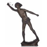 Eugène Léon L'Hoest (1874-1937), David's sling, patinated bronze, H 61 cm