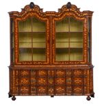 A large Dutch floral marquetry display cabinet, 18thC, H 230 - W 212 - D 45 cm