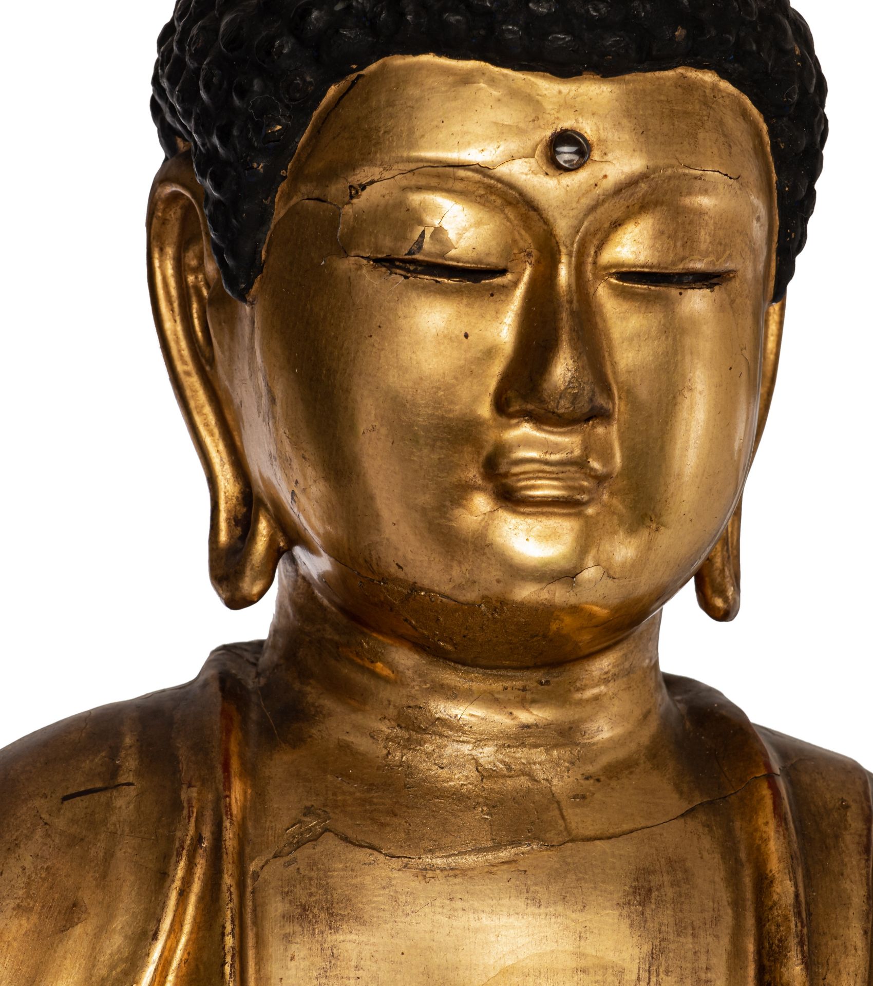 A Japanese gilt-wood standing figure of Amitabha Buddha, on a finely carved lotus base, Edo period, - Image 11 of 21