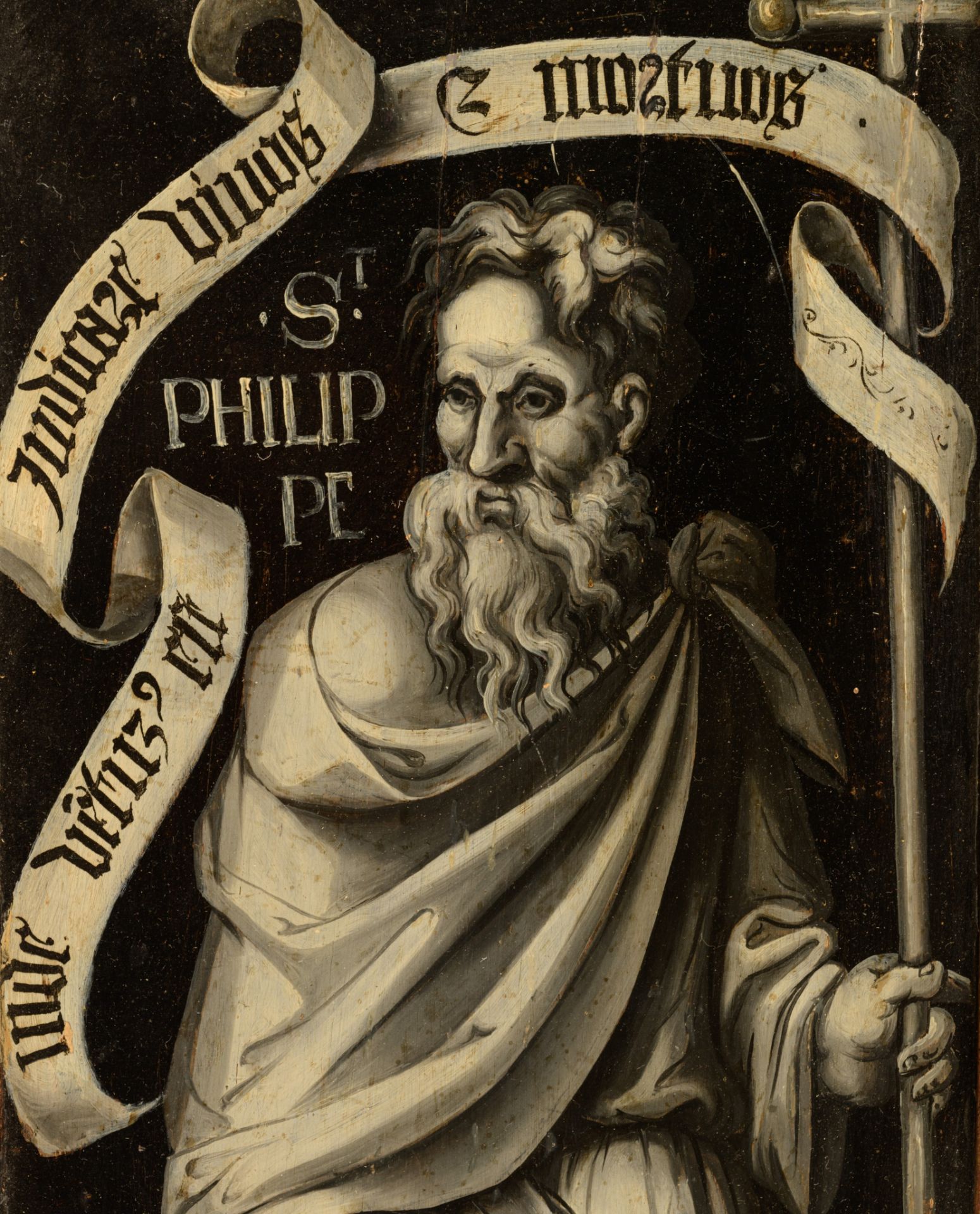 A grisaille painting of Philip the Apostle, late 16thC, oil on panel, 25 x 40 cm - Bild 5 aus 5