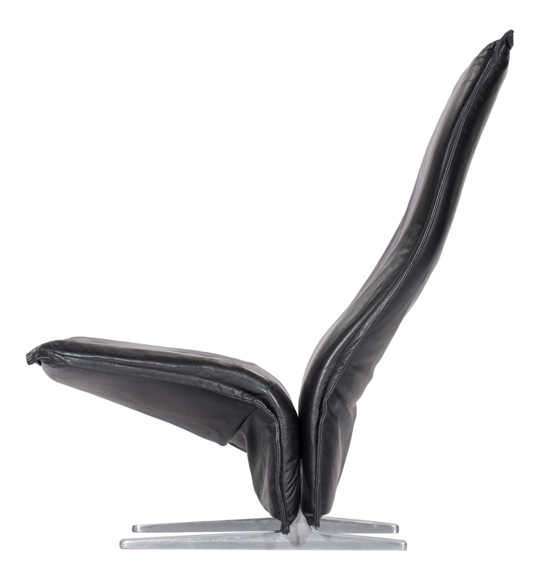 A vintage black leather 'Concorde' lounge chair, design by Pierre Paulin, 1966, H 94 - W 65 cm - Image 3 of 7